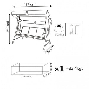 Dondolo da Giardino in Acciaio,Textilene cm 206x160x130 - EBENEZER