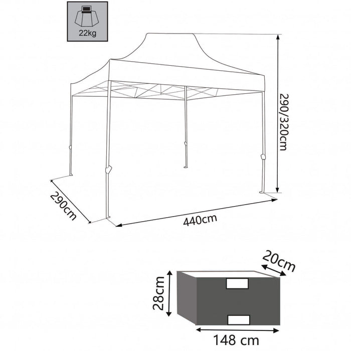 Gazebo Pieghevole con sacca protettiva 3x4,5 in acciaio - WILSON