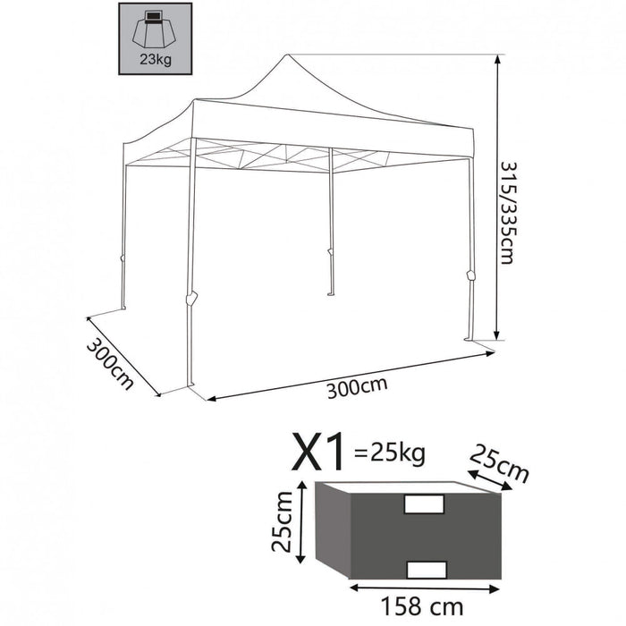 Gazebo Pieghevole con sacca protettiva 3x3 in alluminio,poliestere - BROOKS