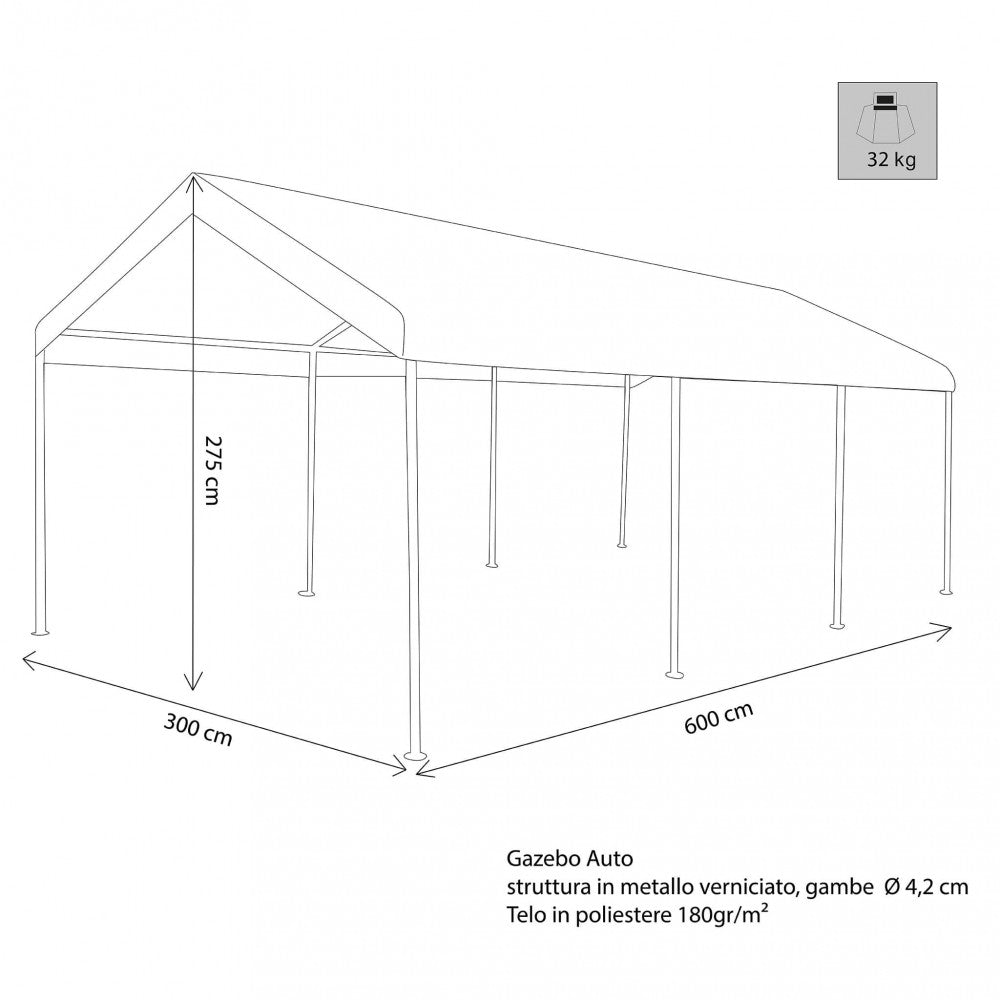 Gazebo per auto 3x6 in acciaio,poliestere - THESI