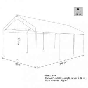 Gazebo per auto 3x6 in acciaio,poliestere - THESI