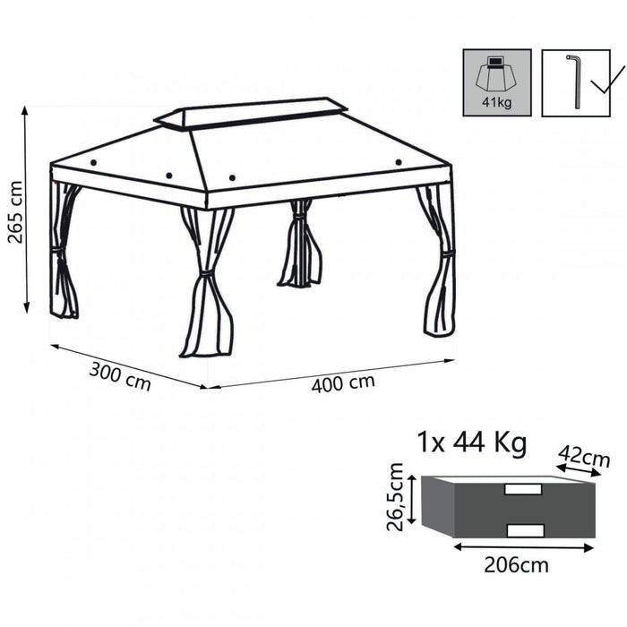 Gazebo da Giardino 3x4 in alluminio,poliestere - GRANT