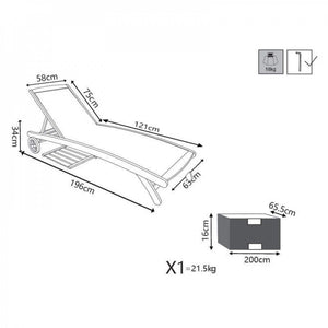 Lettino prendisole Legno con ruote in Legno,Textilene,Acacia cm 196x63x38 - MYRON