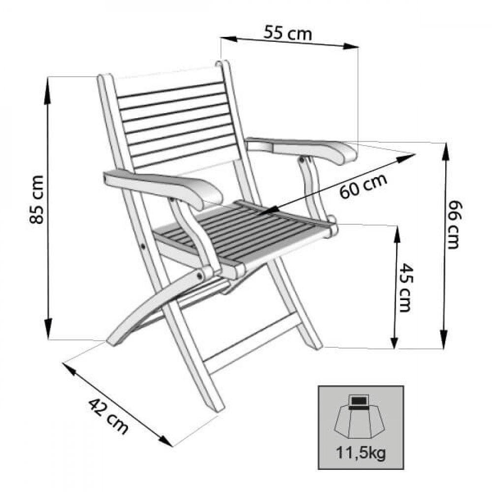 Poltrona da Giardino Pieghevole in Legno,Teak cm 42x60x85 - THOR