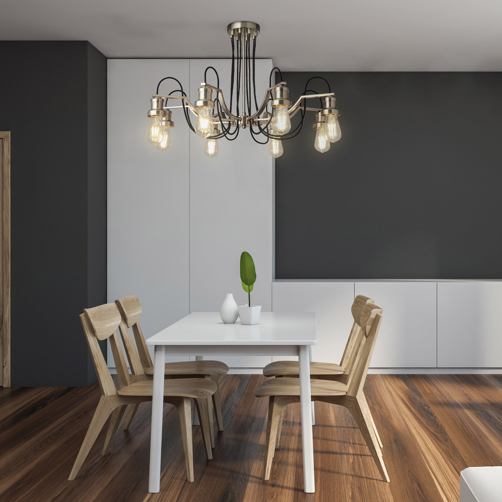 Lampadario Contemporaneo Olivia Acciaio Argento 8 Luci E27