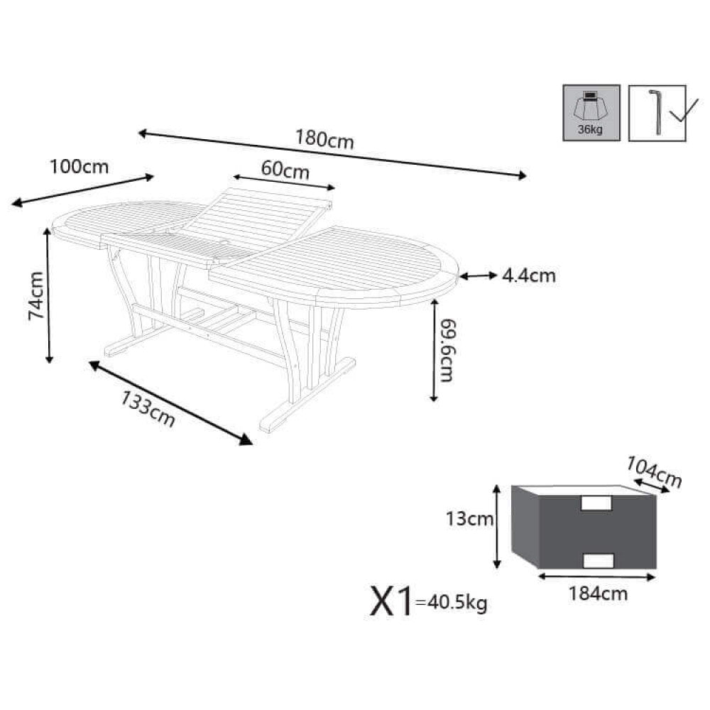 Tavolo da Giardino Allungabile cm 180-240x100 - NILES