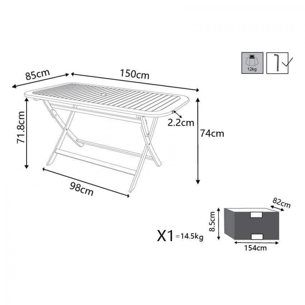 Tavolo da Giardino Pieghevole cm 150x80 - JASPER