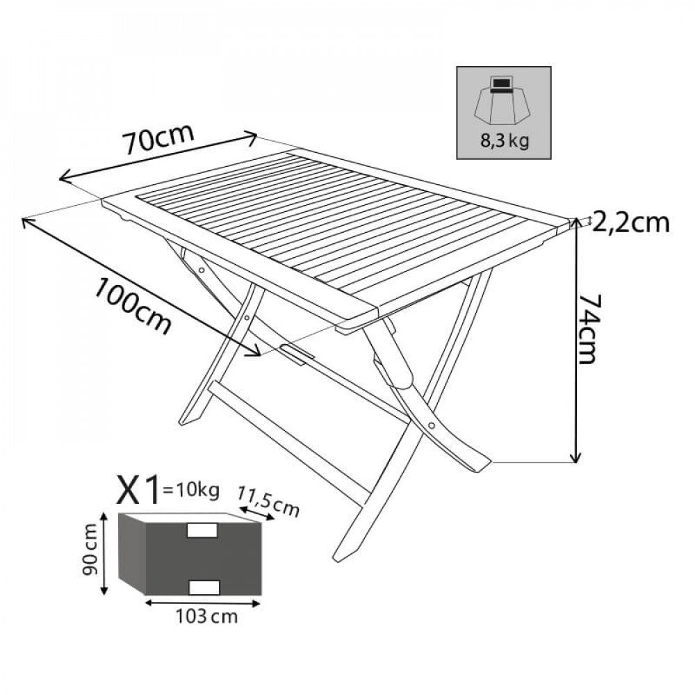 Tavolo da Giardino Pieghevole cm 100x70 - JASPER