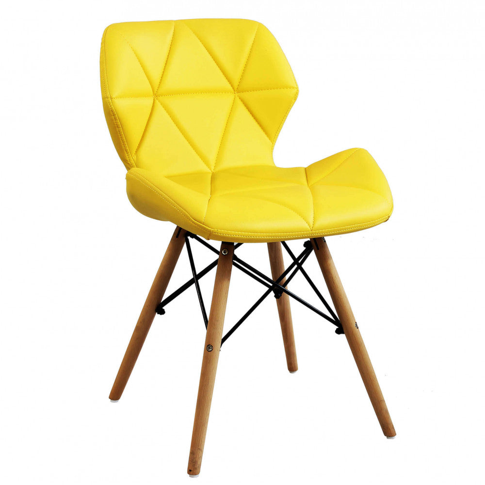 Sedia Moderna con seduta imbottita in Ecopelle,Legno cm 41x49x71 - MIA Colore: Giallo