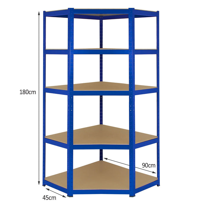 1 Scaffale ad Angolo & 4 Scaffali T-Rax in Acciaio Senza Bulloni Blu