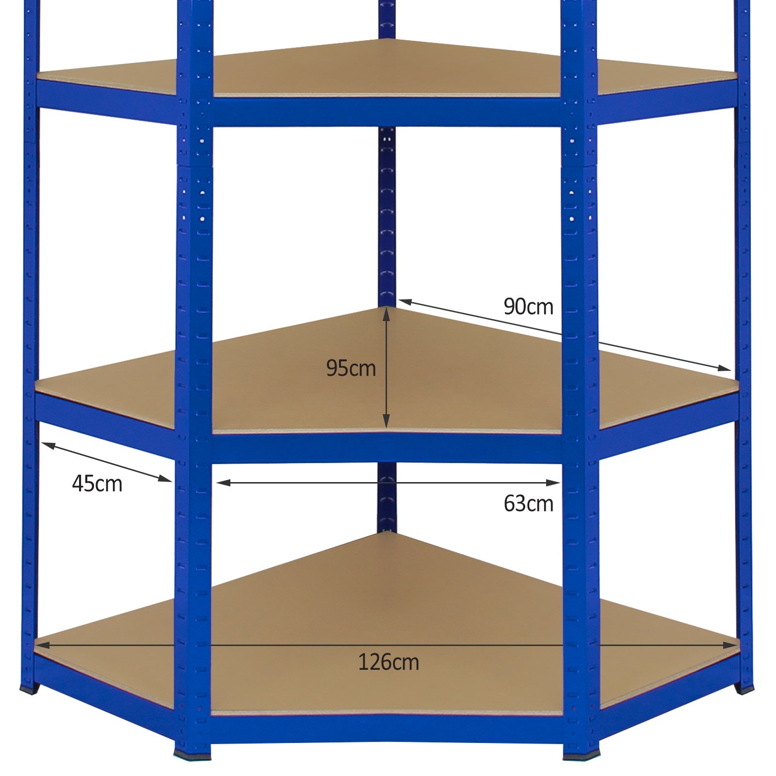 Scaffale ad Angolo in Acciaio Senza Bulloni T-Rax Blu Largo 90cm per Garage