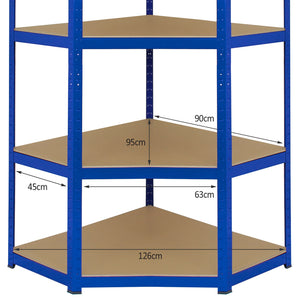 Scaffale ad Angolo in Acciaio Senza Bulloni T-Rax Blu Largo 90cm per Garage