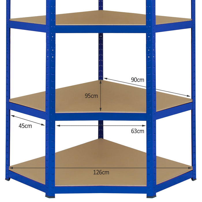 Scaffale ad Angolo in Acciaio Senza Bulloni T-Rax Blu Largo 90cm per Garage