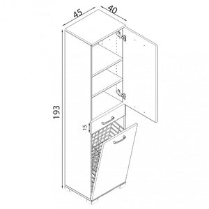 Armadietto da Bagno con portabiancheria in Truciolare cm 45x40x190 - INGRAM