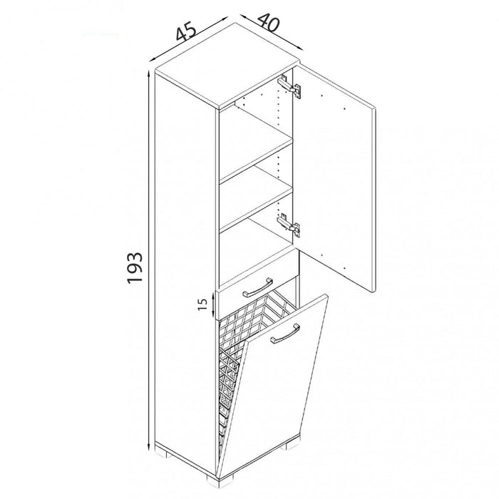 Armadietto da Bagno con portabiancheria in Truciolare cm 45x40x190 - INGRAM