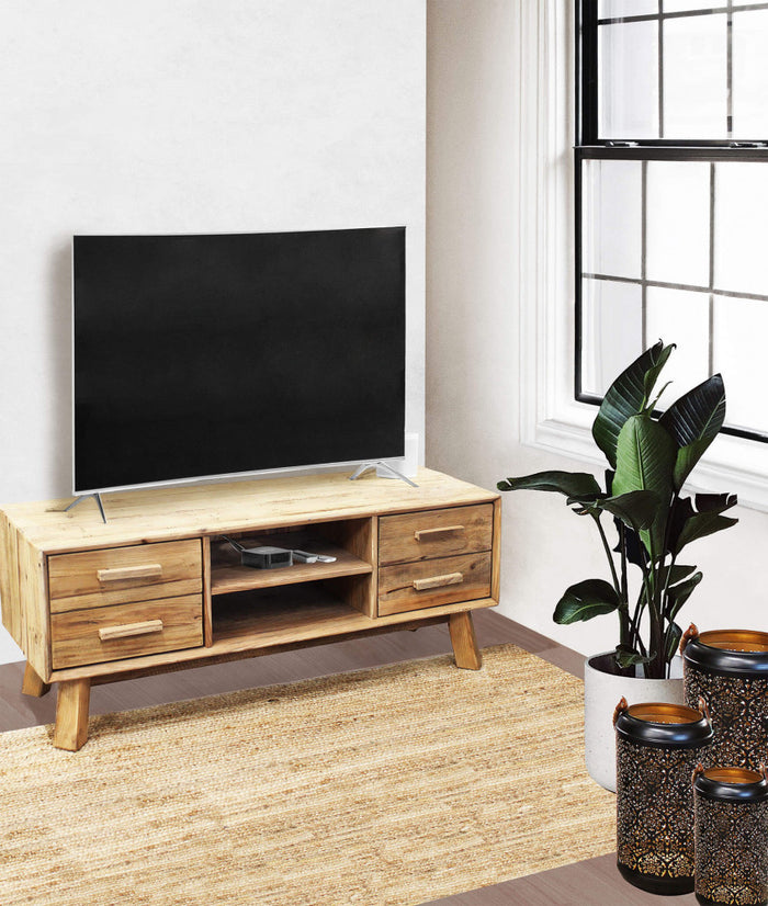 Porta tv con 4 cassetti in Pino riciclato cm 130x40x48 - PINE