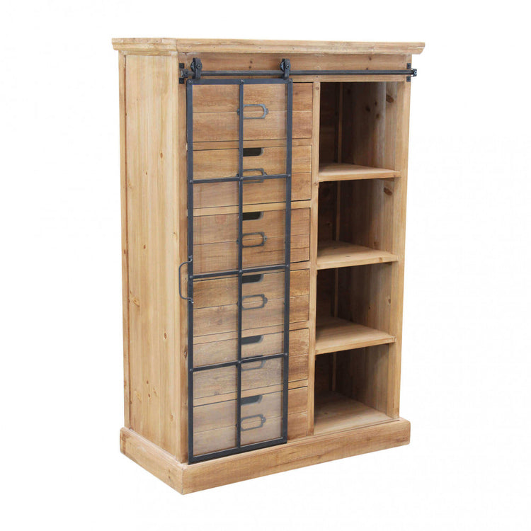 Cassettiera con anta scorrevole in Legno,Metallo cm 82x39,5x123 - BRENNAN