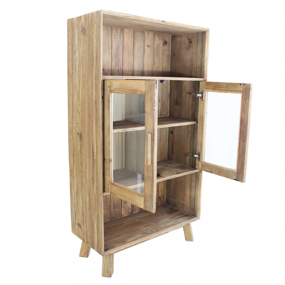 Credenza con Vetrina in Pino riciclato cm 90x40x160 - PINE