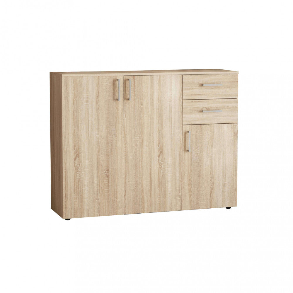 Madia Moderna con 2 cassetti e tre ante in Truciolare cm 120x35x93 - READ Colore: Quercia Chiaro