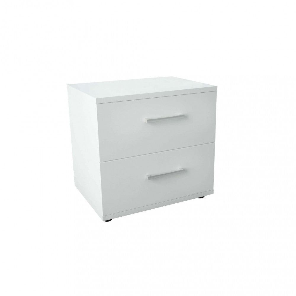 Comodino 2 cassetti Moderno in Truciolare cm 44,4x33x40 - SPIKE Colore: Bianco