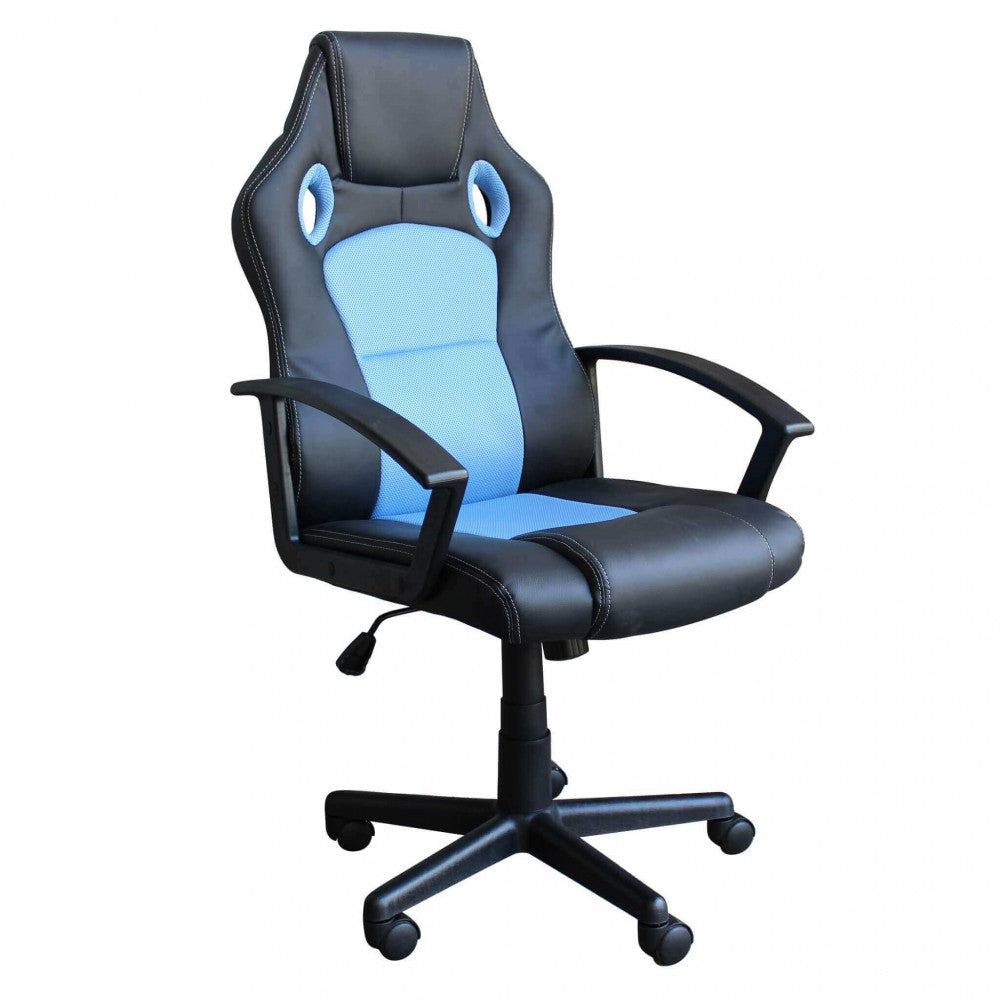 Poltrona da Gaming reclinabile in Poliuretano cm 61x65x114 - FORGE Colore: Azzurro