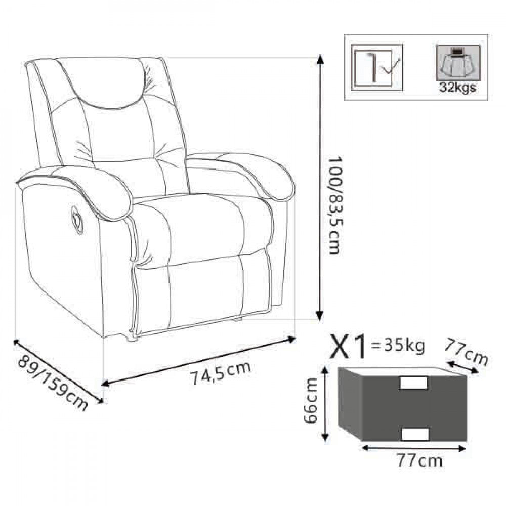 Poltrona reclinabile in Ecopelle cm 75x89x100 - NET