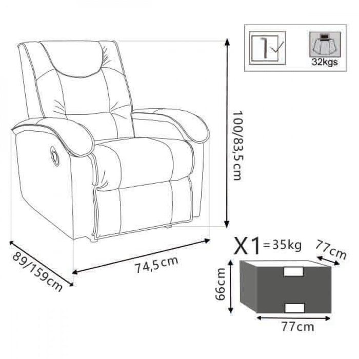 Poltrona reclinabile in Ecopelle cm 75x89x100 - NET