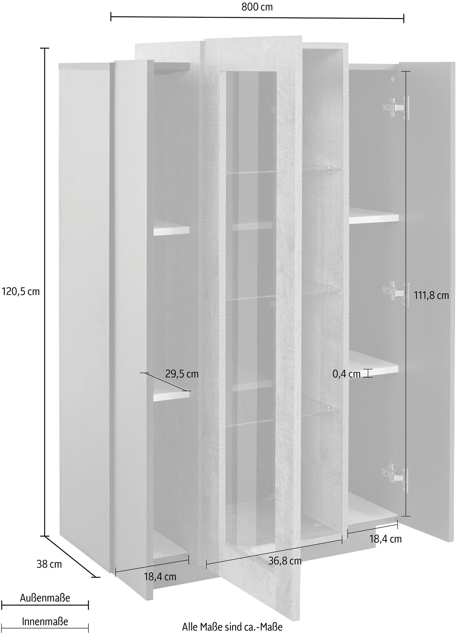 Vetrina 3 Ante 80x38x120,5 cm Coro Grigio Antracite Opaco/Rovere Wotan