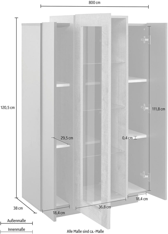 Vetrina 3 Ante 80x38x120,5 cm Coro Grigio Antracite Opaco/Rovere Wotan