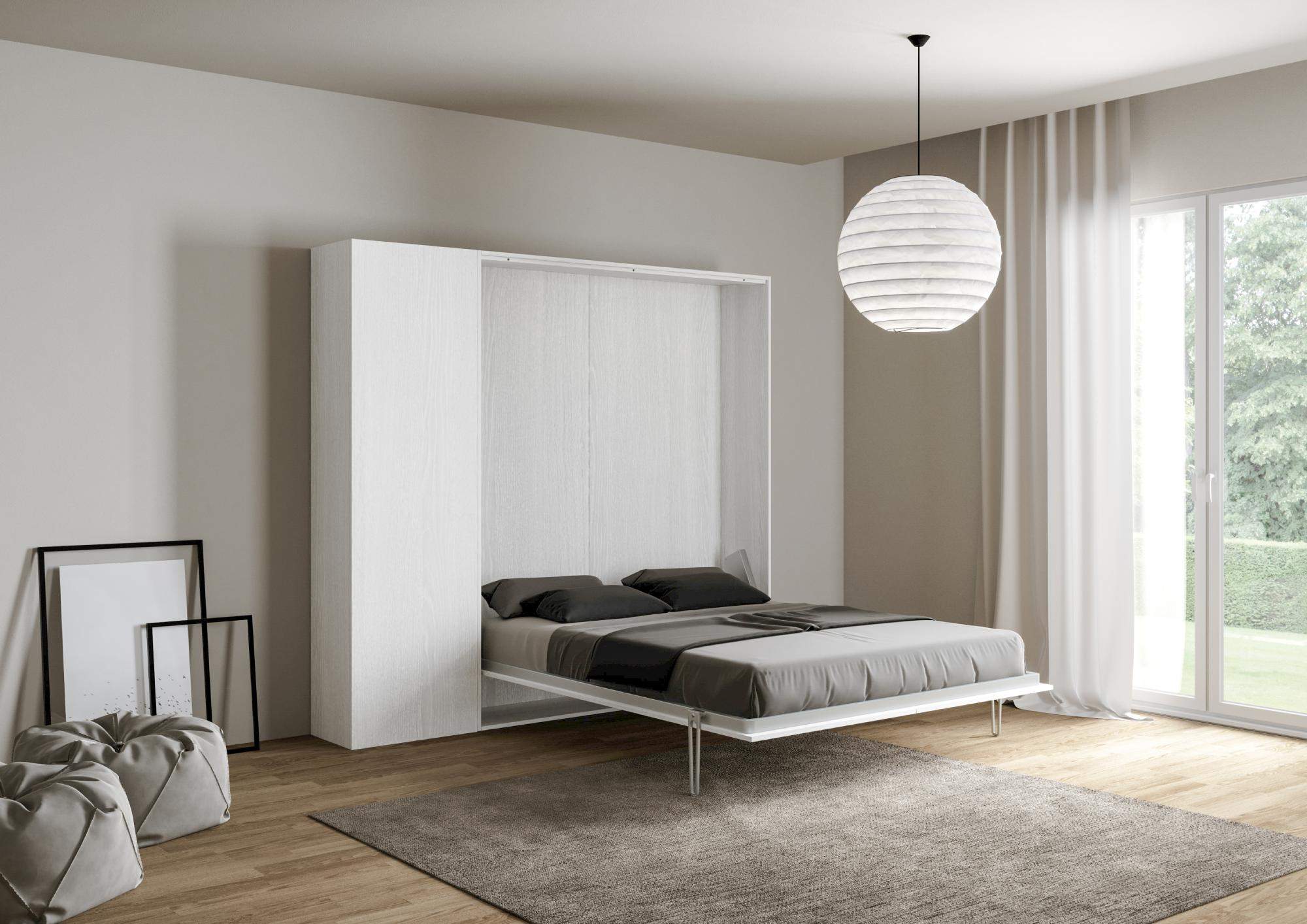 Letto matrimoniale a scomparsa Kentaro colonna sx-dx L.234 P.39 H.210 Colore: Bianco Frassinato