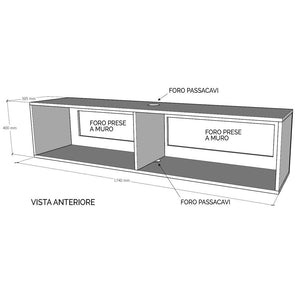 Pensile TV Ribalta con passa cavi L173,6 H40 P39,5 in Nobilitato Colore: Bianco Frassinato