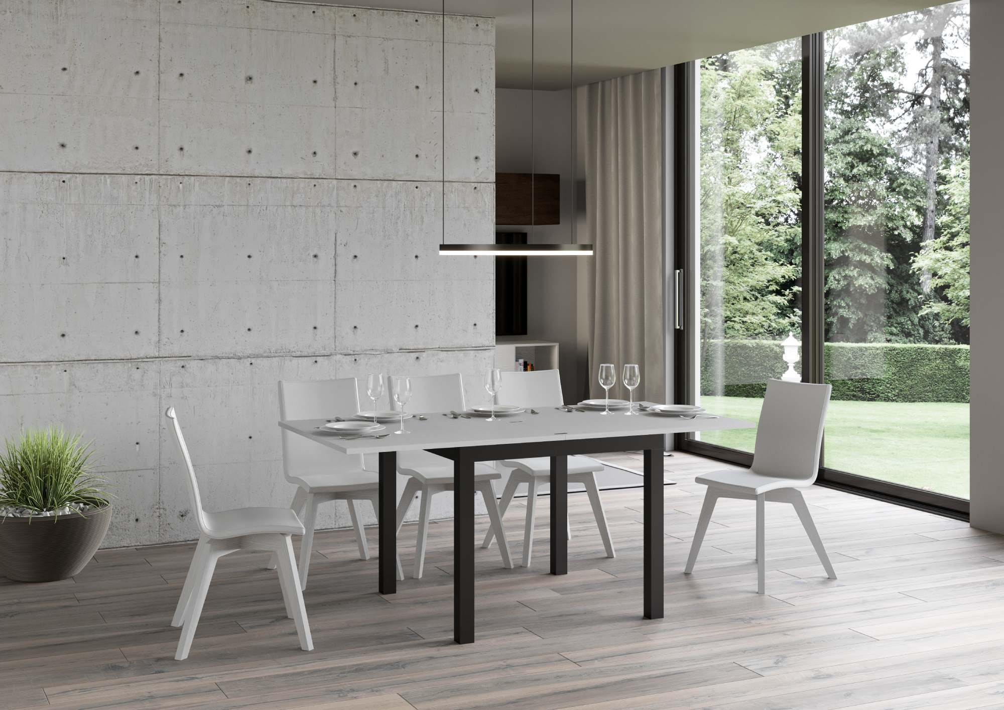 Tavolo da Pranzo Everyday Libra Radoppiabile 90x90 Allungato 90x180 in Nobilitato e Ferro Colore: Bianco Frassinato