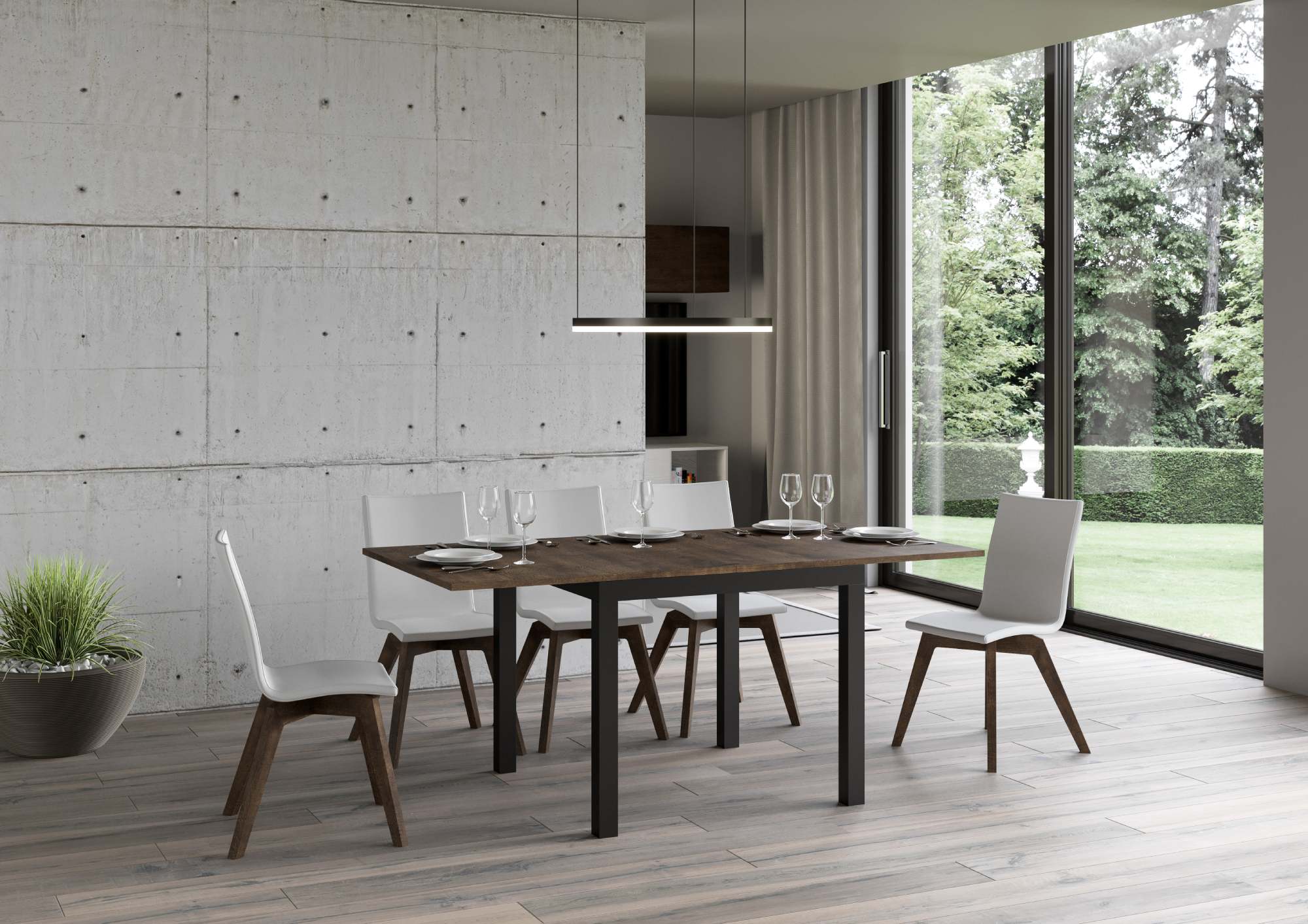 Tavolo da Pranzo Everyday Libra Radoppiabile 90x90 Allungato 90x180 in Nobilitato e Ferro Colore: Noce