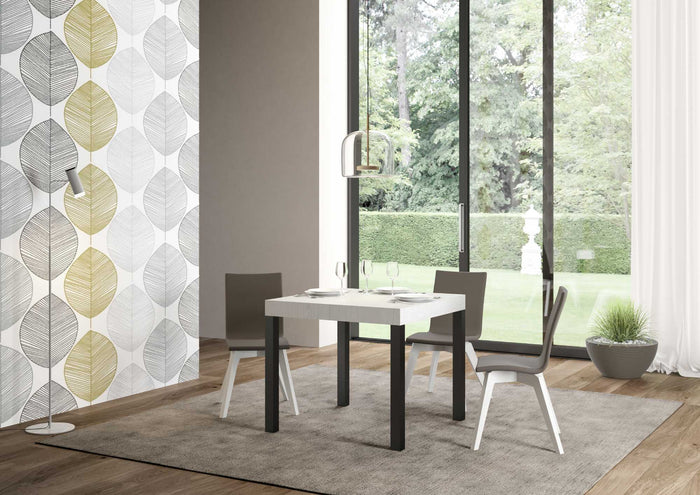 Tavolo da Pranzo Everyday 90x90 Allungato 90x246 in Nobilitato e Ferro Colore: Bianco Frassinato