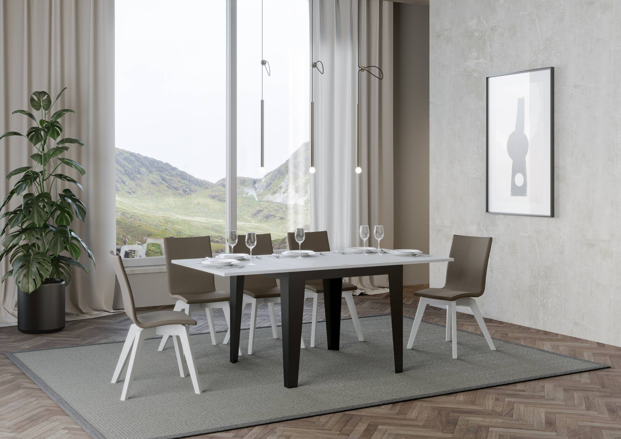 Tavolo da Pranzo Flame Libra Radoppiabile 90x90 Allungato 90x180 in Nobilitato e Ferro Colore: Bianco Frassinato