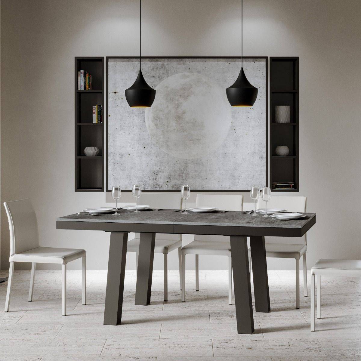 Tavolo da Pranzo Bridge Evolution 90x160 Allungato 90x420 in Nobilitato e Ferro Colore: Cemento