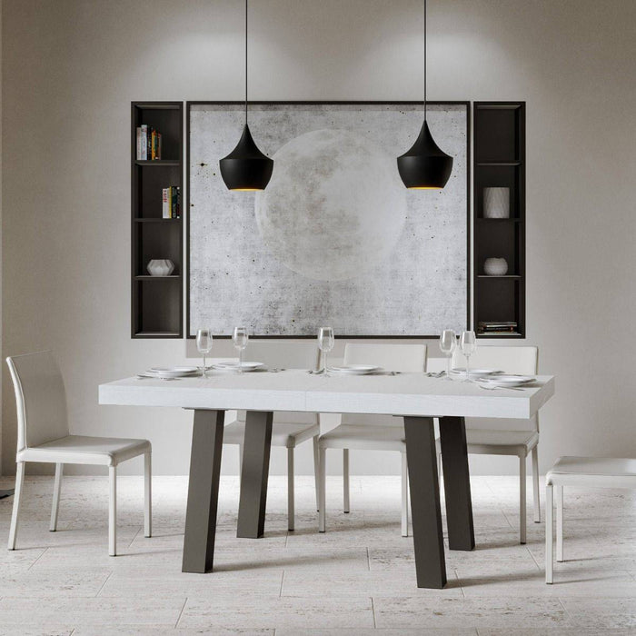 Tavolo da Pranzo Bridge 90x180 Allungato 90x284 in Nobilitato e Ferro Colore: Bianco Frassinato