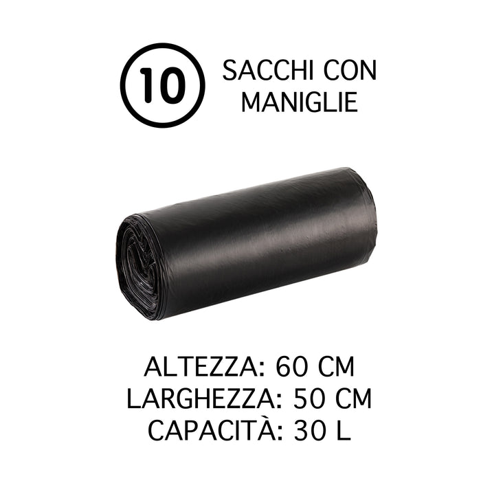 100 Sacchi Spazzatura SuperResistenti Con Maniglie Colore Nero Sacchetti Immondizia Condominiali Raccolta Differenziata Disponibili 30-60-110 Litri Antigoccia Antistrappo Impermeabili  - Nero - 50x60