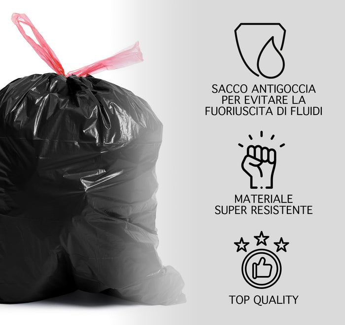 100 Sacchi Spazzatura SuperResistenti Con Maniglie Colore Nero Sacchetti Immondizia Condominiali Raccolta Differenziata Disponibili 30-60-110 Litri Antigoccia Antistrappo Impermeabili  - Nero - 50x60