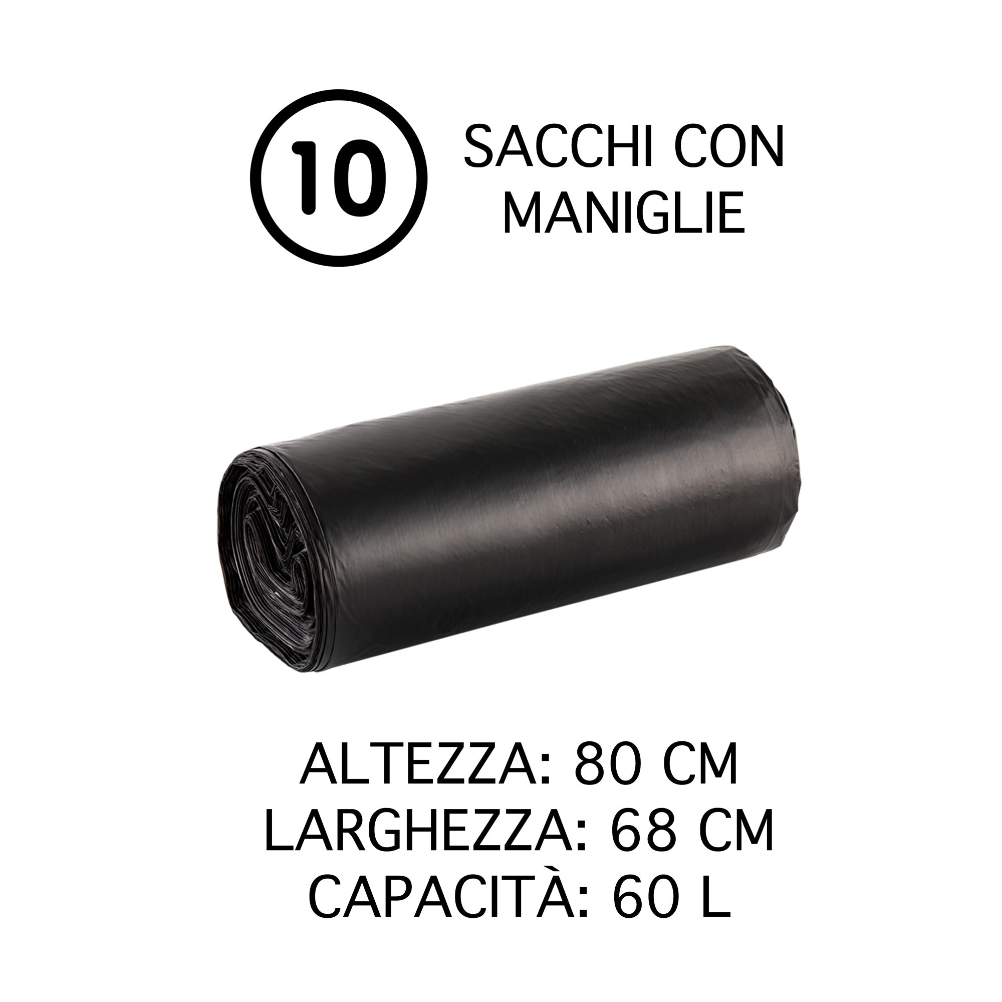 100 Sacchi Spazzatura SuperResistenti Con Maniglie Colore Nero Sacchetti Immondizia Condominiali Raccolta Differenziata Disponibili 30-60-110 Litri Antigoccia Antistrappo Impermeabili  - Nero - 68x80