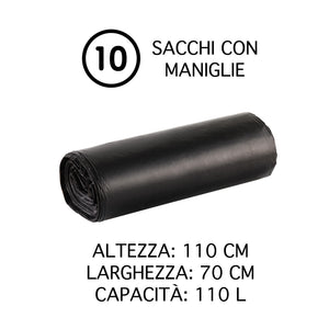 100 Sacchi Spazzatura SuperResistenti Con Maniglie Colore Nero Sacchetti Immondizia Condominiali Raccolta Differenziata Disponibili 30-60-110 Litri Antigoccia Antistrappo Impermeabili  - Nero - 70x100