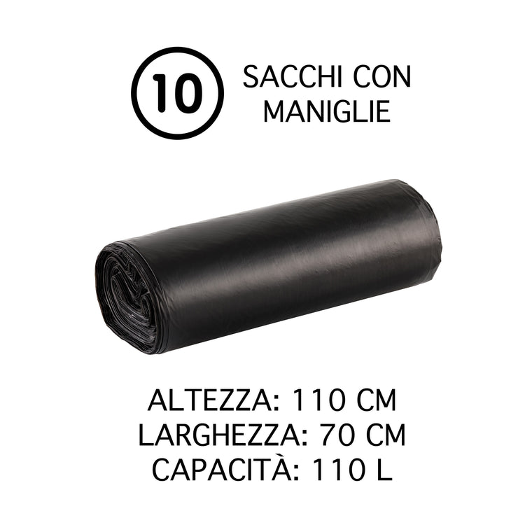 100 Sacchi Spazzatura SuperResistenti Con Maniglie Colore Nero Sacchetti Immondizia Condominiali Raccolta Differenziata Disponibili 30-60-110 Litri Antigoccia Antistrappo Impermeabili  - Nero - 70x100