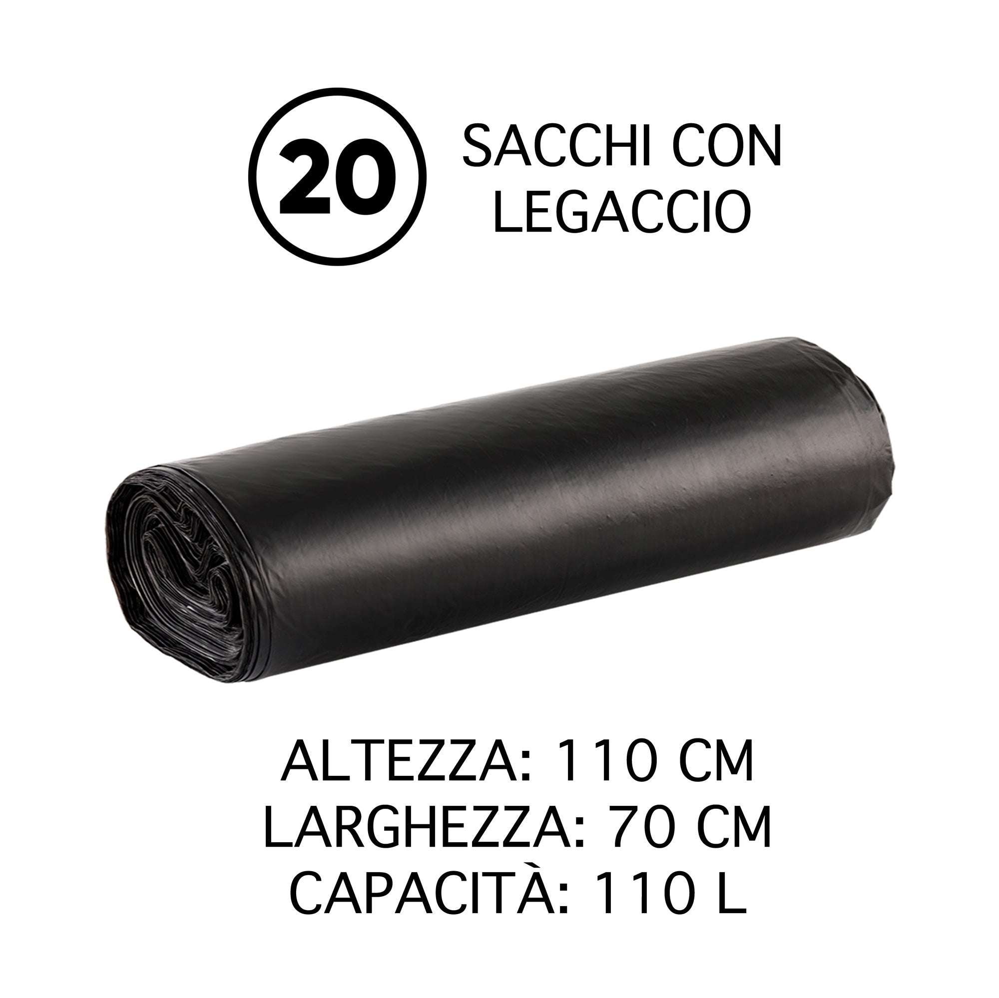 100 Sacchi Spazzatura SuperResistenti Con Legacci Colore Nero Sacchetti Immondizia Condominiali Raccolta Differenziata Disponibili 30-60-110 Litri Antigoccia Antistrappo Impermeabili  - Nero - 70x110