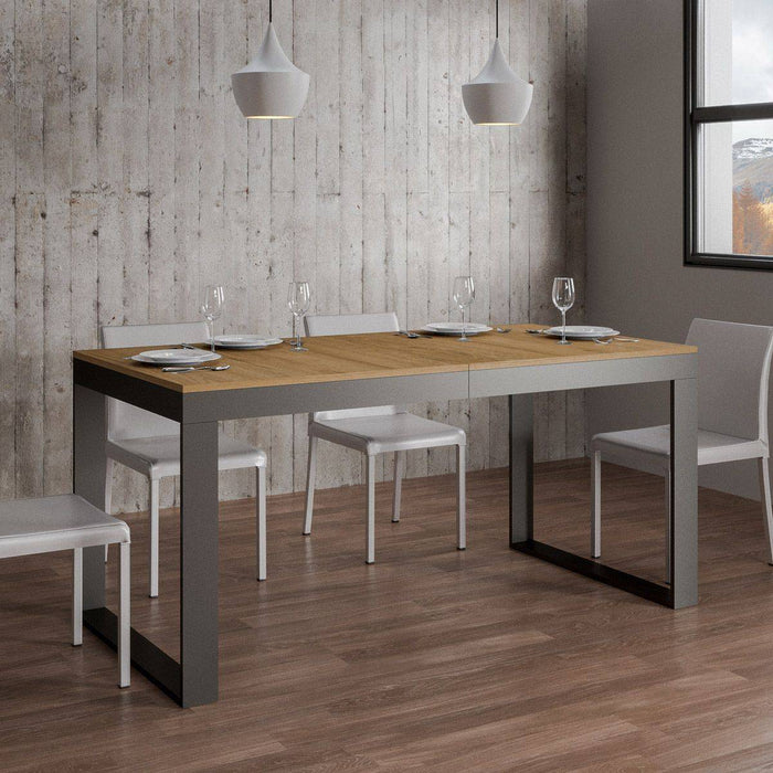 Tavolo da Pranzo Tecno Evolution 90x160 Allungato 90x420 in Nobilitato e Ferro Colore: Quercia Naurale