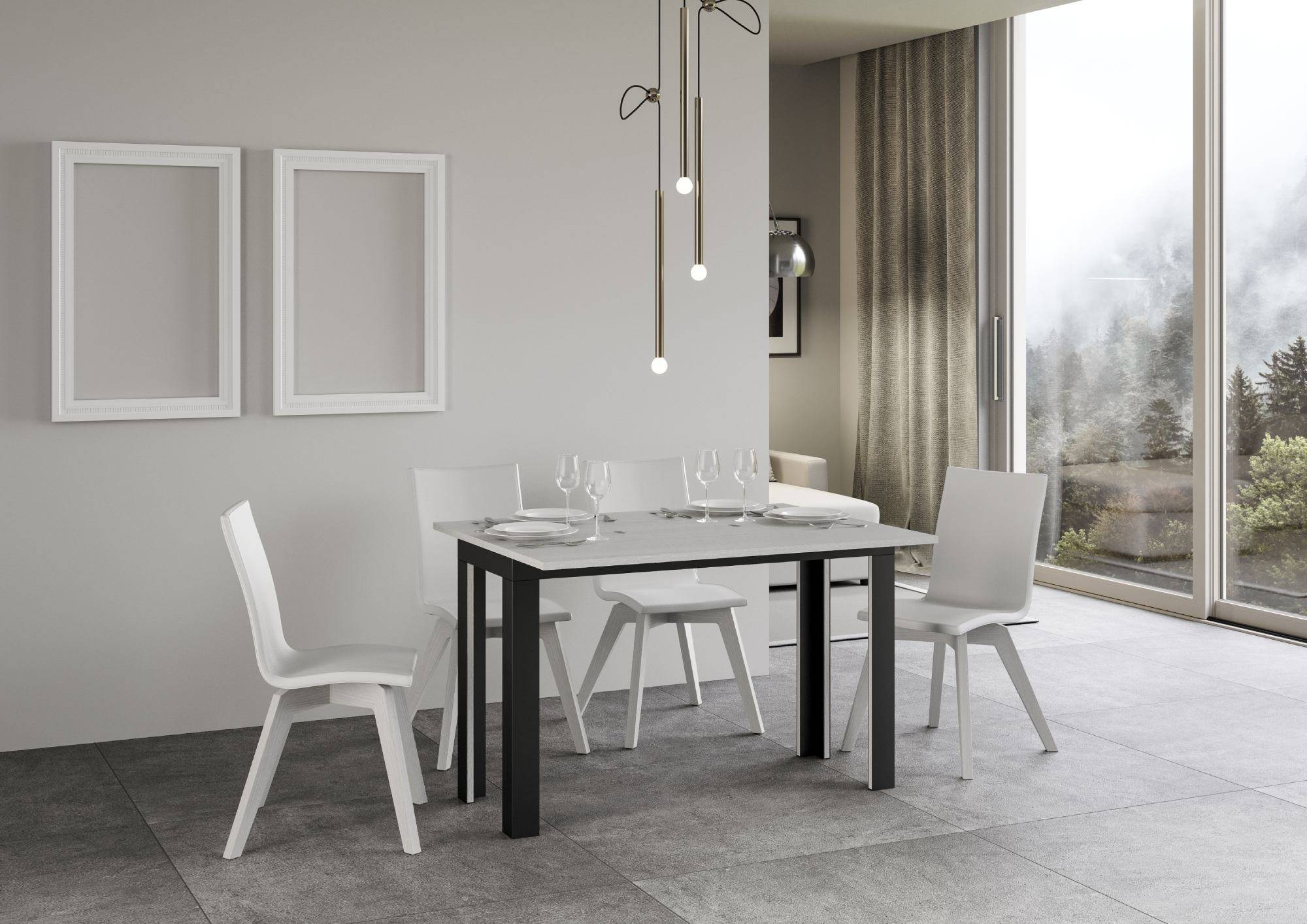 Tavolo da Pranzo Linea Double 120x45 AllungatoAllungato 200x90 in Nobilitato e Ferro Colore: Bianco Frassinato