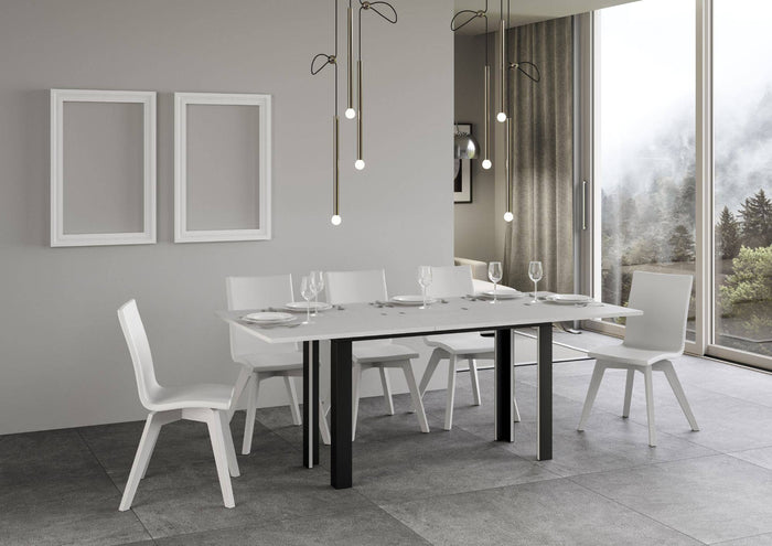 Tavolo da Pranzo Linea Double 120x45 AllungatoAllungato 200x90 in Nobilitato e Ferro Colore: Bianco Frassinato