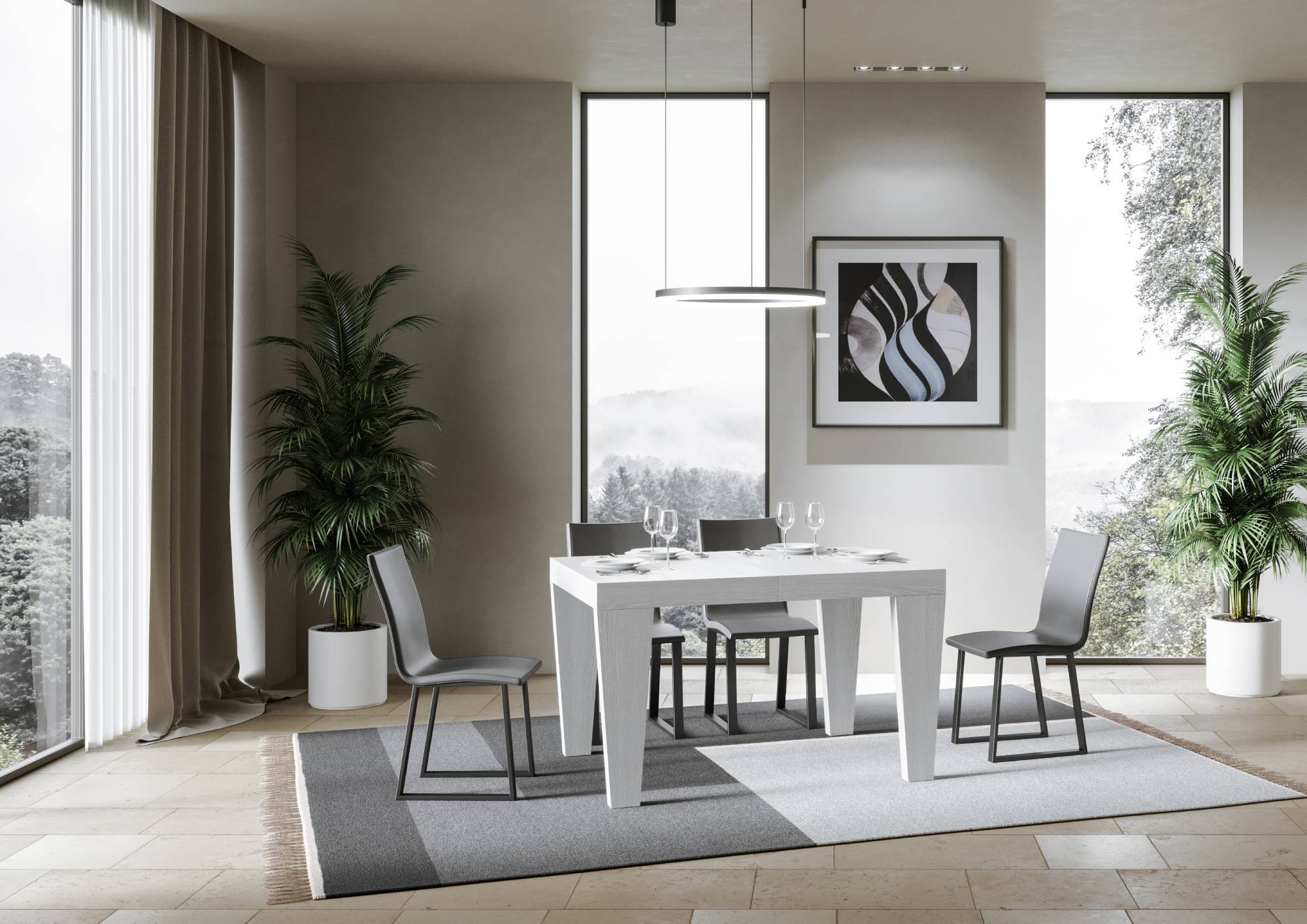 Tavolo da Pranzo Spimbo 130x90 Allungabile fino a 234 cm in Nobilitato Colore: Bianco Frassinato