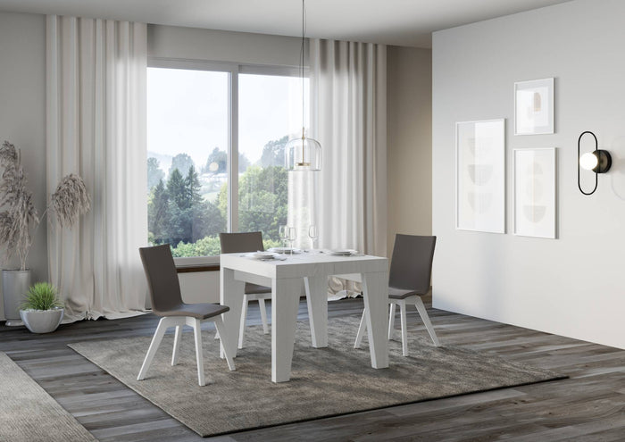 Tavolo da Pranzo Naxy 90x90 Allungabile fino a 246 cm in Nobilitato Colore: Bianco Frassinato