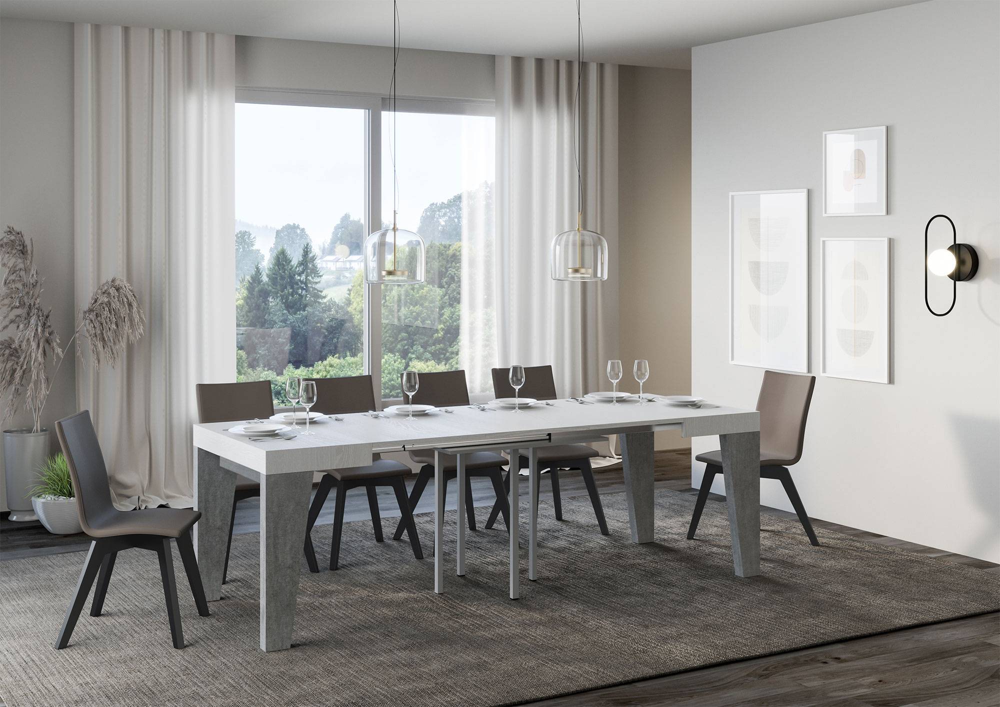 Tavolo da Pranzo Naxy 90x90 Allungabile fino a 246 cm in Nobilitato Colore: Bianco Cemento