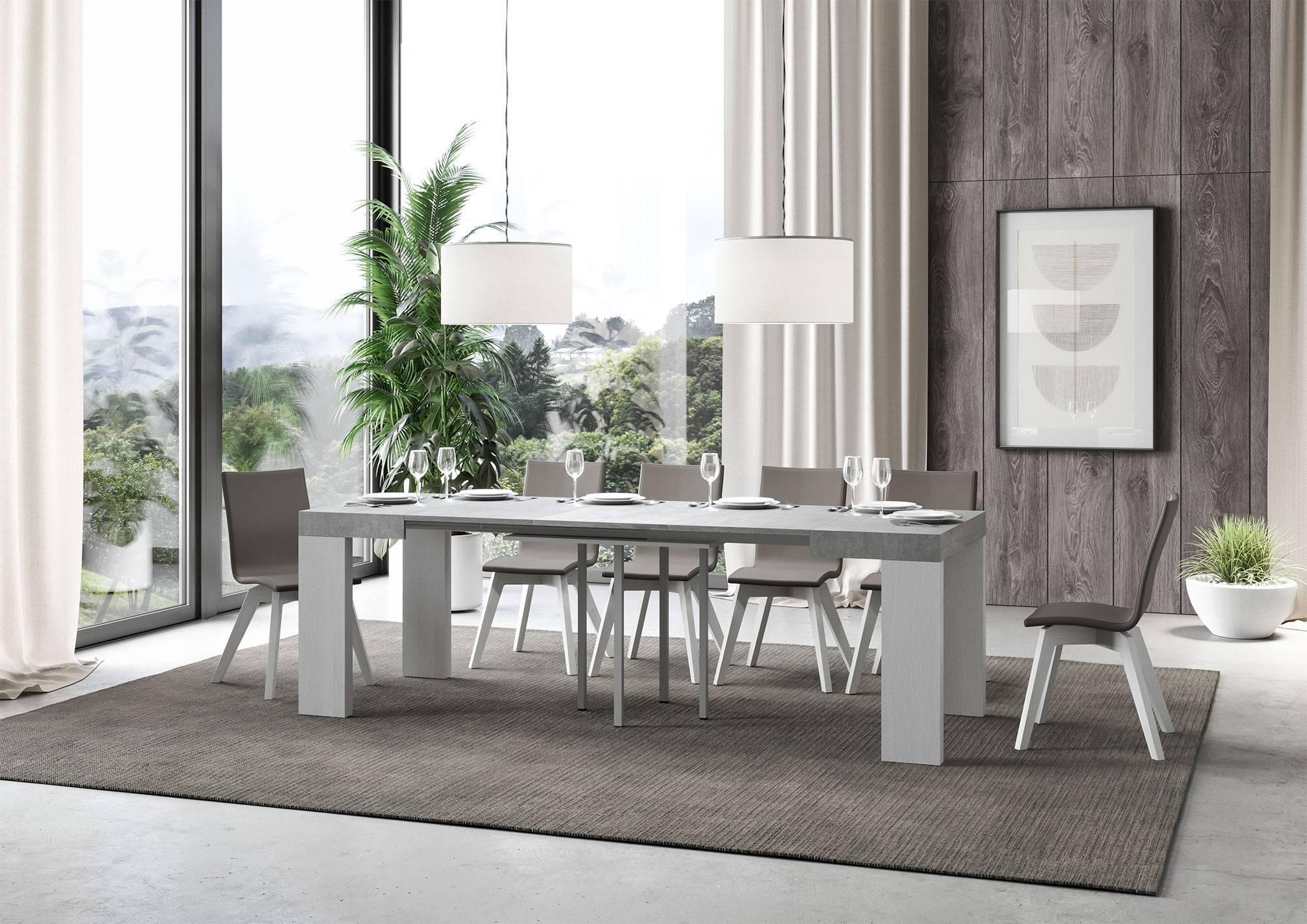 Tavolo da Pranzo Roxell 90x90 Allungabile fino a 246 cm in Nobilitato Colore: Cemento Bianco